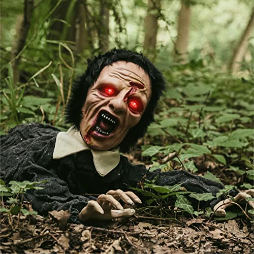 I LOVE FANCY DRESS Animatronic Crawling Zombie Halloween Decoration - Red Light up Eyes & Sound Effects - Wailing Zombie Prop with Motorised Arms - Halloween Props - Pack Of 1