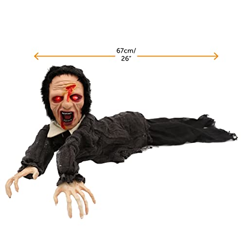 I LOVE FANCY DRESS Animatronic Crawling Zombie Halloween Decoration - Red Light up Eyes & Sound Effects - Wailing Zombie Prop with Motorised Arms - Halloween Props - Pack Of 1