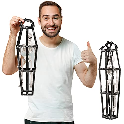 I LOVE FANCY DRESS Hanging Skeleton in Coffin - Full Body Halloween Decoration - 42cm 16 Inch - Creepy - Halloween Props - Pack of 2