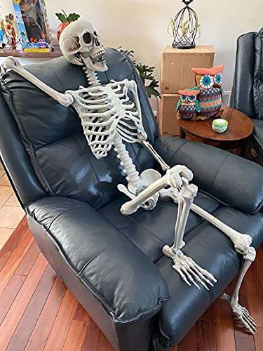XONOR 5.4ft/165cm Halloween Posable Skeleton - Realistic Human Skeletons Full Body Bones with Movable Joints for Halloween Props Spooky Party Decoration