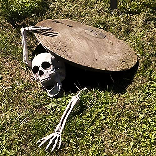 Halloween 3PCS Fake Skeleton Head and Hands Set Plastic Skull Skeleton Realistic Spooky Fake Bones Prop for Halloween Garden Yard Lawn Haunted House Décor