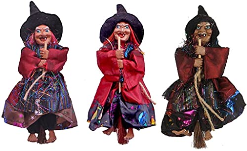 niCWhite Halloween Hanging Witch Decoration Toys, 3pcs 8" Halloween Hanging Ornaments Flying Witches Horror Witch Figurine Halloween Haunted House Hanging Props Party Decor, Kids