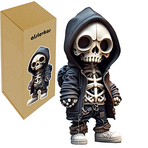 Cool Skeleton Figurines, 2023 New Resin Crafts Cute Statue Skeleton Halloween Ornaments Decoration, Unique Lifelike Skull Statue, Personality Mini Skull Figurine for Home Office Desk (Skeleton-A)