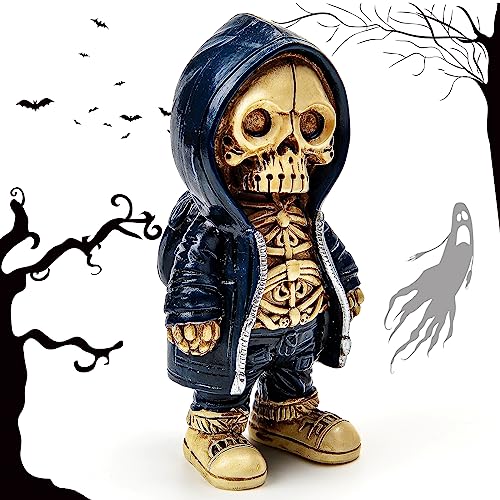 xinrongda Cool Skeleton Figurines, Gothic Skeletons Small Figurine Statue, Resin Crafts Cute Statue Skeleton Memorial, Halloween Skeleton Decor for Home Desk Decor (A)