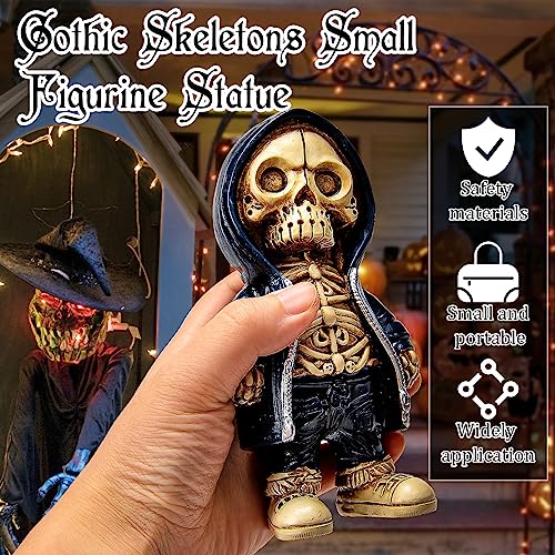 xinrongda Cool Skeleton Figurines, Gothic Skeletons Small Figurine Statue, Resin Crafts Cute Statue Skeleton Memorial, Halloween Skeleton Decor for Home Desk Decor (A)