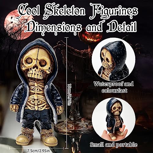 xinrongda Cool Skeleton Figurines, Gothic Skeletons Small Figurine Statue, Resin Crafts Cute Statue Skeleton Memorial, Halloween Skeleton Decor for Home Desk Decor (A)