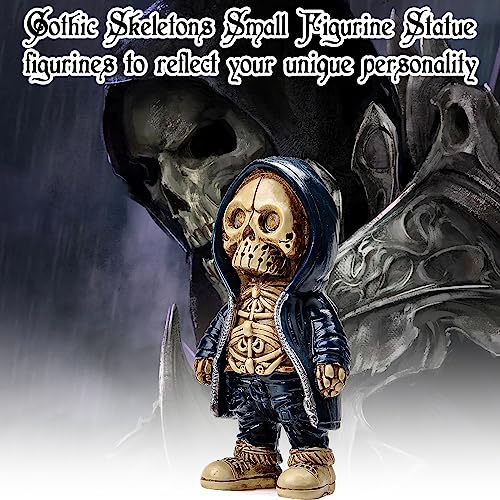 xinrongda Cool Skeleton Figurines, Gothic Skeletons Small Figurine Statue, Resin Crafts Cute Statue Skeleton Memorial, Halloween Skeleton Decor for Home Desk Decor (A)