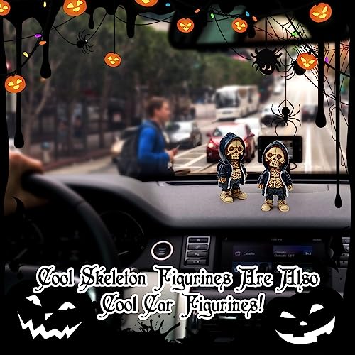 xinrongda Cool Skeleton Figurines, Gothic Skeletons Small Figurine Statue, Resin Crafts Cute Statue Skeleton Memorial, Halloween Skeleton Decor for Home Desk Decor (A)