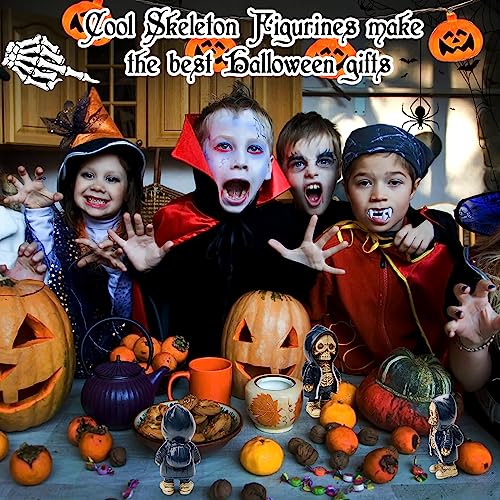 xinrongda Cool Skeleton Figurines, Gothic Skeletons Small Figurine Statue, Resin Crafts Cute Statue Skeleton Memorial, Halloween Skeleton Decor for Home Desk Decor (A)