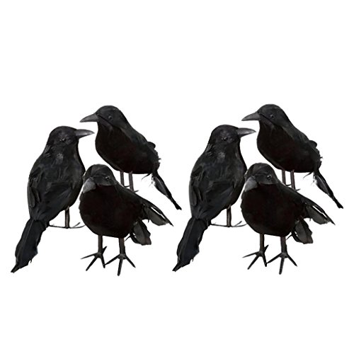 Shiwaki 6 Pack Crows Artificial Bird Halloween Decor Raven Black Birds Black Feathered Crow Handmade Prop Decorations Realistic Animal Ornament Figurine Statue Model