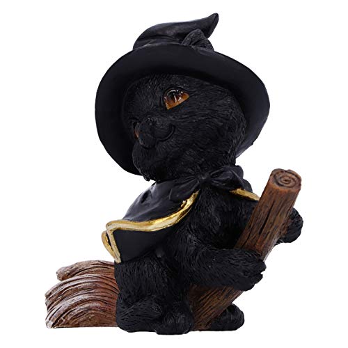 Nemesis Now Tabitha Small Witches Familiar Black Cat and Broomstick Figurine, 11cm