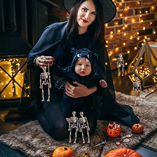 Halloween Mini Skeleton Decorations Full Body, 8 Packs Hanging Skeleton Decorations, Halloween Skeleton Ornaments, Realistic Miniature Halloween Skeleton Figurines, Halloween Party Decor (6 Inches)