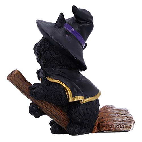 Nemesis Now Tabitha Small Witches Familiar Black Cat and Broomstick Figurine, 11cm