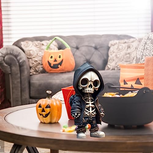 Winnsell Cool Skeleton Figurines, Halloween Decor,Skull Sculpture Resin Crafts Ornament Cute Statue Skeleton, Halloween Skeleton Doll Home Office Desk Decor