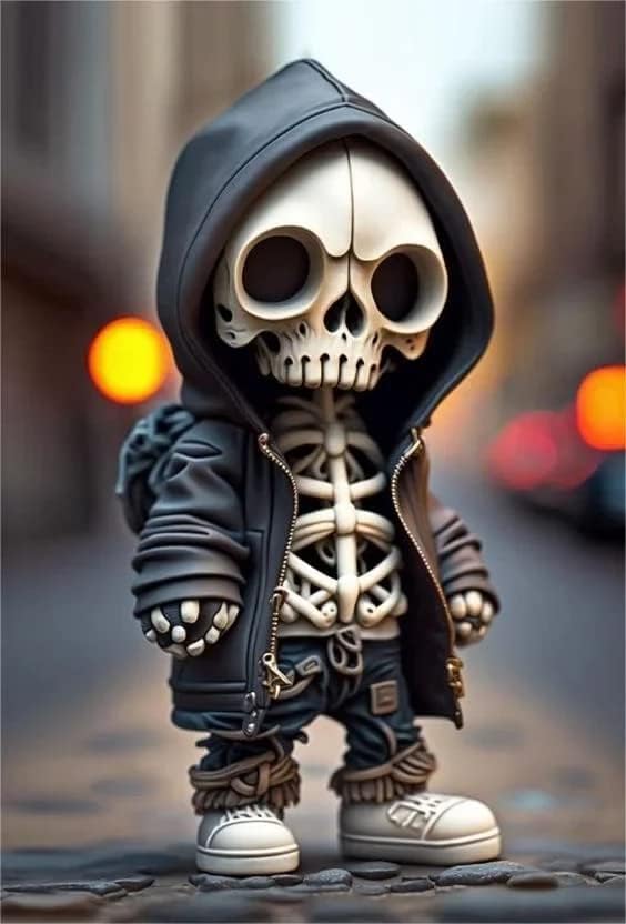 Pipihome Cool Skeleton Figurines, 2023 New Resin Crafts Cute Statue Skeleton Memorial, Collectible Halloween Decoration for Home Office Desk