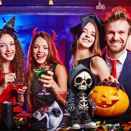 Winnsell Cool Skeleton Figurines, Halloween Decor,Skull Sculpture Resin Crafts Ornament Cute Statue Skeleton, Halloween Skeleton Doll Home Office Desk Decor