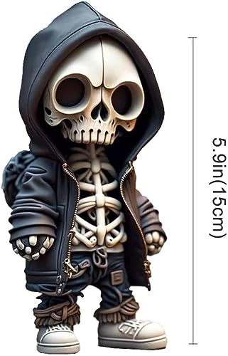 Pipihome Cool Skeleton Figurines, 2023 New Resin Crafts Cute Statue Skeleton Memorial, Collectible Halloween Decoration for Home Office Desk