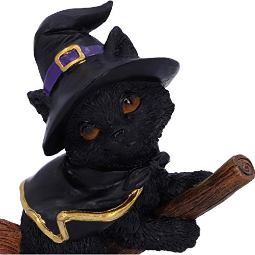 Nemesis Now Tabitha Small Witches Familiar Black Cat and Broomstick Figurine, 11cm