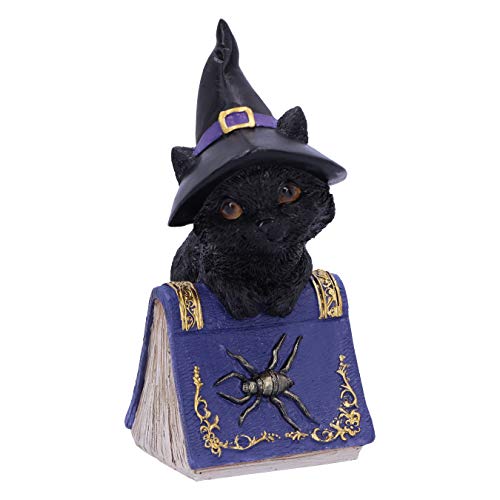 Nemesis Now Pocus Small Witches Familiar Black Cat and Spellbook Figurine, Purple, 12.7cm