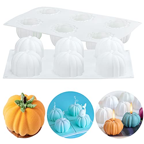 6 Cavity Halloween Pumpkin Candle Moulds Silicone Chocolate Fondant Mould Cake Decorating Soap Wax Aromatherapy Chocolate Baking Mold for Handmade Gift DIY