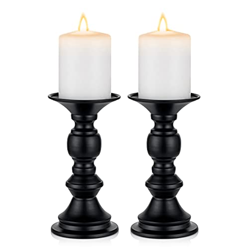 NUPTIO 2 Pcs Candle Holders for Pillar Candles, Black Candle Holder for 50mm Candles Christmas Halloween Mantlepiece Decorations, Ideal for Weddings Special Events Party Living Room