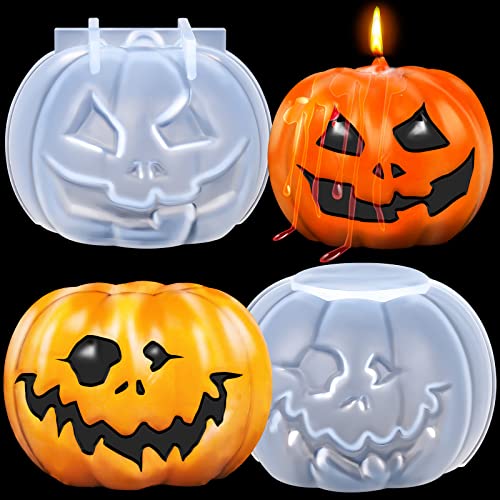 3D Pumpkin Candle Molds, 2 Pack Halloween Pumpkin Resin Mold, Silicone Pumpkin Shaped Handmade Making Mould, DIY Craft Resin Mold for Fondant Cake, Aromatherapy Candle, Chocolate, Soap, Candy