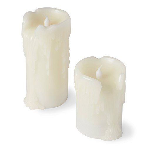 Lights4fun Set of 2 Flameless Battery Operated LED Pillar Candles Heavy Dripping Wax with Timer