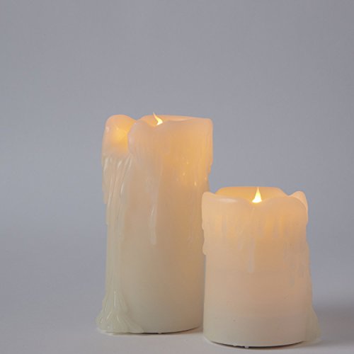 Lights4fun Set of 2 Flameless Battery Operated LED Pillar Candles Heavy Dripping Wax with Timer