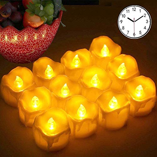 GEYUEYA Home LED Tea Lights Candles 12 Pack Flameless Battery Candles Orange Bright Flickering Tealight Festival Celebration Christmas Decoration Halloween Electric Candles Battery Included Yellow
