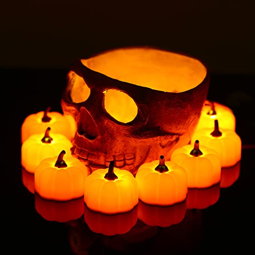 Ankilo Newest 12 Pack Pumpkin Battery Candles, Bright Flameless Candles Tea Lights for Home Halloween Christmas Thanksgiving Parties Décor