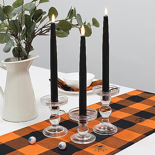 Rhytsing 29cm Black Flameless Taper Candles with Timer Function, Battery Operated Led Candlesticks Rustic Wax for Halloween, 2 Remotes Included - Set of 6