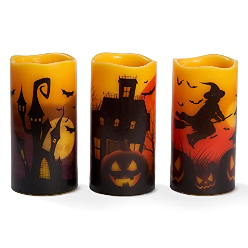 THE TWIDDLERS 3 Halloween Real Wax Flameless Candles, LED Battery Operated Pillar Candles
