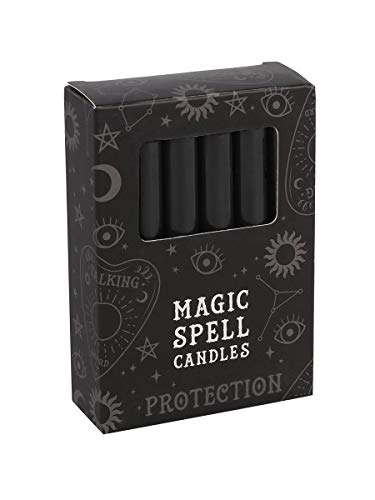 12 Magic Spell Candles - Protection Black 10cm