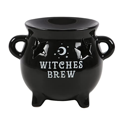 Spirit of Equinox Witches Brew Black Cauldron Oil Burner Wax Burner Tealight Candle Holder with cut-out star great gift idea for anyone with an interest in witchcraft or wizardry, Halloween