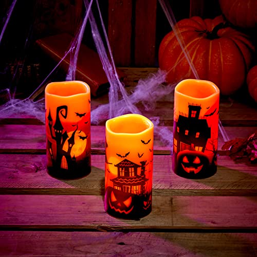 THE TWIDDLERS 3 Halloween Real Wax Flameless Candles, LED Battery Operated Pillar Candles