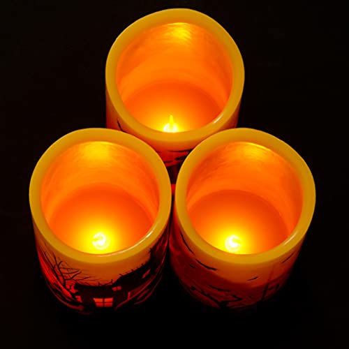 THE TWIDDLERS 3 Halloween Real Wax Flameless Candles, LED Battery Operated Pillar Candles