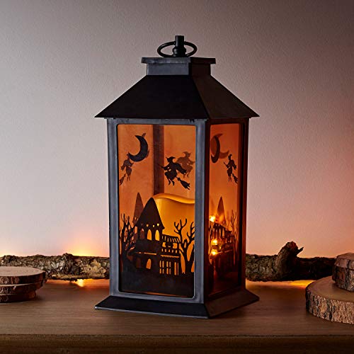 Lights4fun Black Flameless LED Porch Candle Lantern Halloween Decoration 6h Timer 30cm