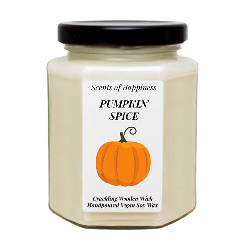 Pumpkin Spice Handmade Scented Candle With Crackling Wooden Wick (8oz)
