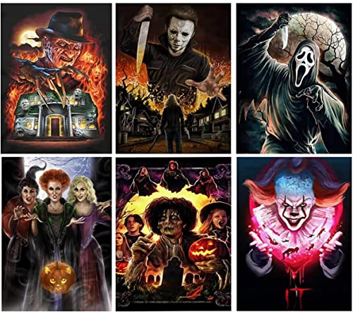 Clendo 6 Packs Halloween Diamond Painting Kits for Adults,Horror Diamond Art Kits for Kid Beginners,Full Drill Paint with Diamond Dotz for Home Wall Decor 12x16 inch (B7025-G687-UK)