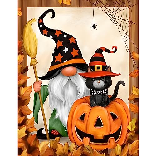 NAIMOER Halloween Gnomes Diamond Painting Kits for Adults, 5D Pumpkin Diamond Painting Kits for Adults Kids, DIY Full Drill Halloween Diamond Art Fall Diamond Dots for Home Decor 30x40cm