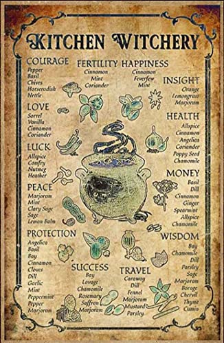 Kitchen Witchery Vintage Tin Sign Metal Plaque Fun Spice and Cooking Herbs Witchcraft Witch Halloween Kitchen Blessing Halloween Recipe Signs Vintage Metal Sign Poster 20x30cm