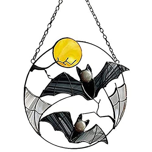BBABBT Bat Decoration Gothic Window Hangings Sun catcher Flying Under the Moon Art Craft Sun Catcher Window Wall Decor Halloween Decoration