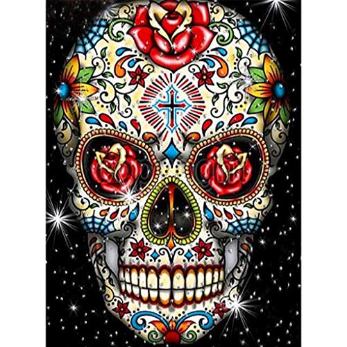 MXJSUA DIY 5D Halloween Diamond Painting Skull Kits for Adults Round Full Drill Diamond Art Kits for Kids Rhinestone Embroidery Arts Craft Supply Canvas Diamond Art for Home Wall Art Decor 30X40cm