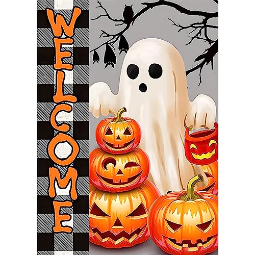 NAIMOER Halloween Diamond Painting Kits for Adults, Ghost Diamond Painting DIY 5D Diamond Painting Pumpkin Halloween Diamond Art Kits Picture Craft for Home Wall Decor 30x40cm