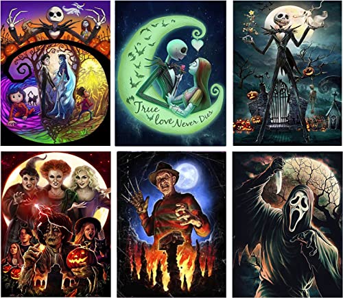 6 Pack Diamond Painting Kits for Adults，Halloween Diamond Art Kits for Adults Beginner -Full Drill Diamond Dotz for Gift Wall Decor Gem Arts 12x16 inch