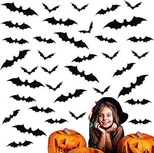2022Upgraded Halloween 3D Bats Decoration, Halloween Party Supplies Decorative Scary Bats Wall Decal Wall Sticker, Halloween Home Window Decoration Set (72PCS-Style A)