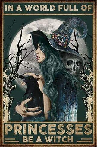 TOCMANE in A World Full of Princesses Be A Witch Halloween Metal Tin Poster Indoor & Outdoor Home Bar Coffee Kitchen Wall Decor Halloween Painting Metal Plate 8x12 inch