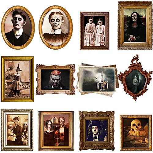 Outus 12 Pieces Haunted Pictures Gothic Mansion Portraits Horror Pictures Halloween Decorations Halloween Party Decorations Supplies (Frame Not Included)