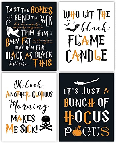 HPNIUB Halloween Art Prints,Halloween Decoration,Halloween Quotes Wall Art Set of 4 (8”X10”,Frameless),Halloween Canvas Poster for Living Room,Ghost Skull Pumpkin Picutres for Bedroom Nursery Party