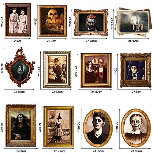 Outus 12 Pieces Haunted Pictures Gothic Mansion Portraits Horror Pictures Halloween Decorations Halloween Party Decorations Supplies (Frame Not Included)